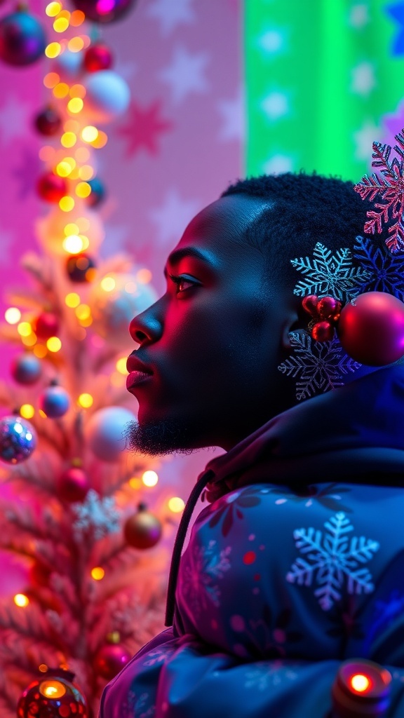A Christmas-themed profile picture inspired by Frank Ocean, featuring festive decorations and a modern design.
